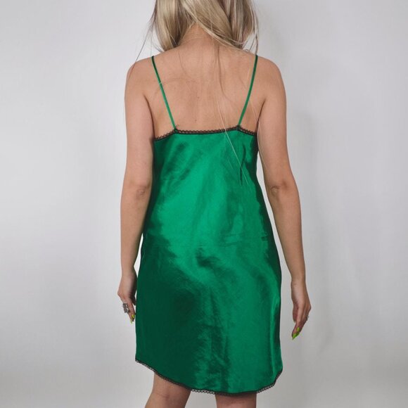 VINTAGE EMERALD GREEN FLORAL SLIP DRESS - Picture 4 of 5